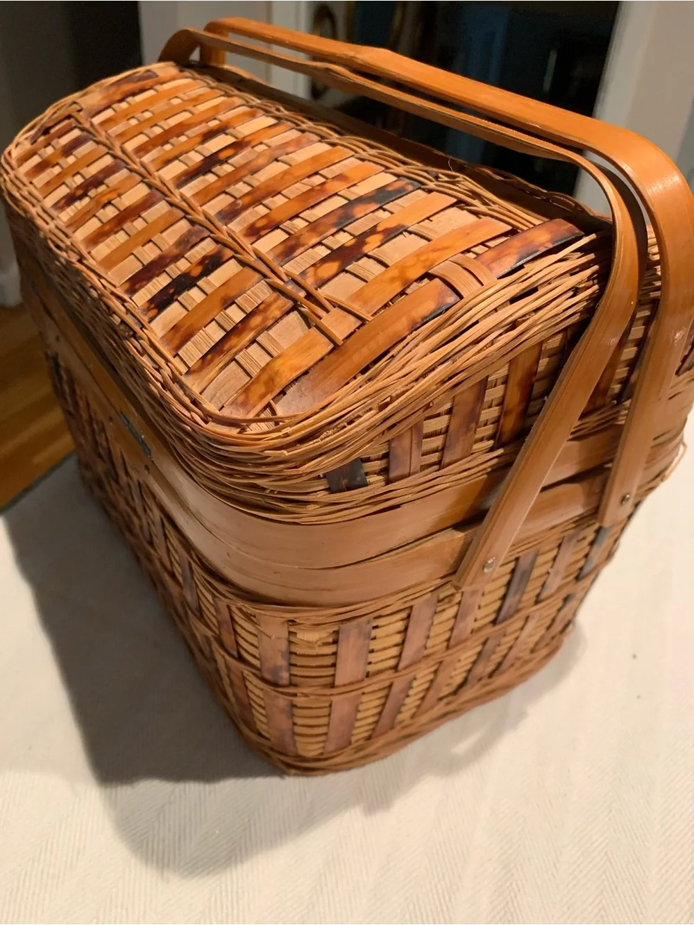 Vintage Woven Picnic or Sewing Basket